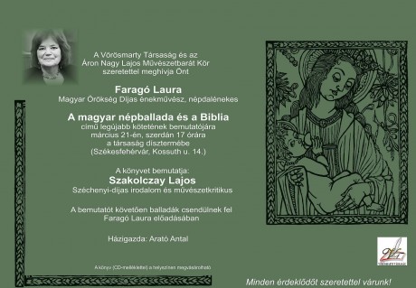 A magyar népballada és a Biblia – Faragó Laura kötetét mutatják be Fehérváron